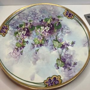 VTG Vienna Austria Gold Trim Porcelain Floral Plate Guild Purple Flower Signed